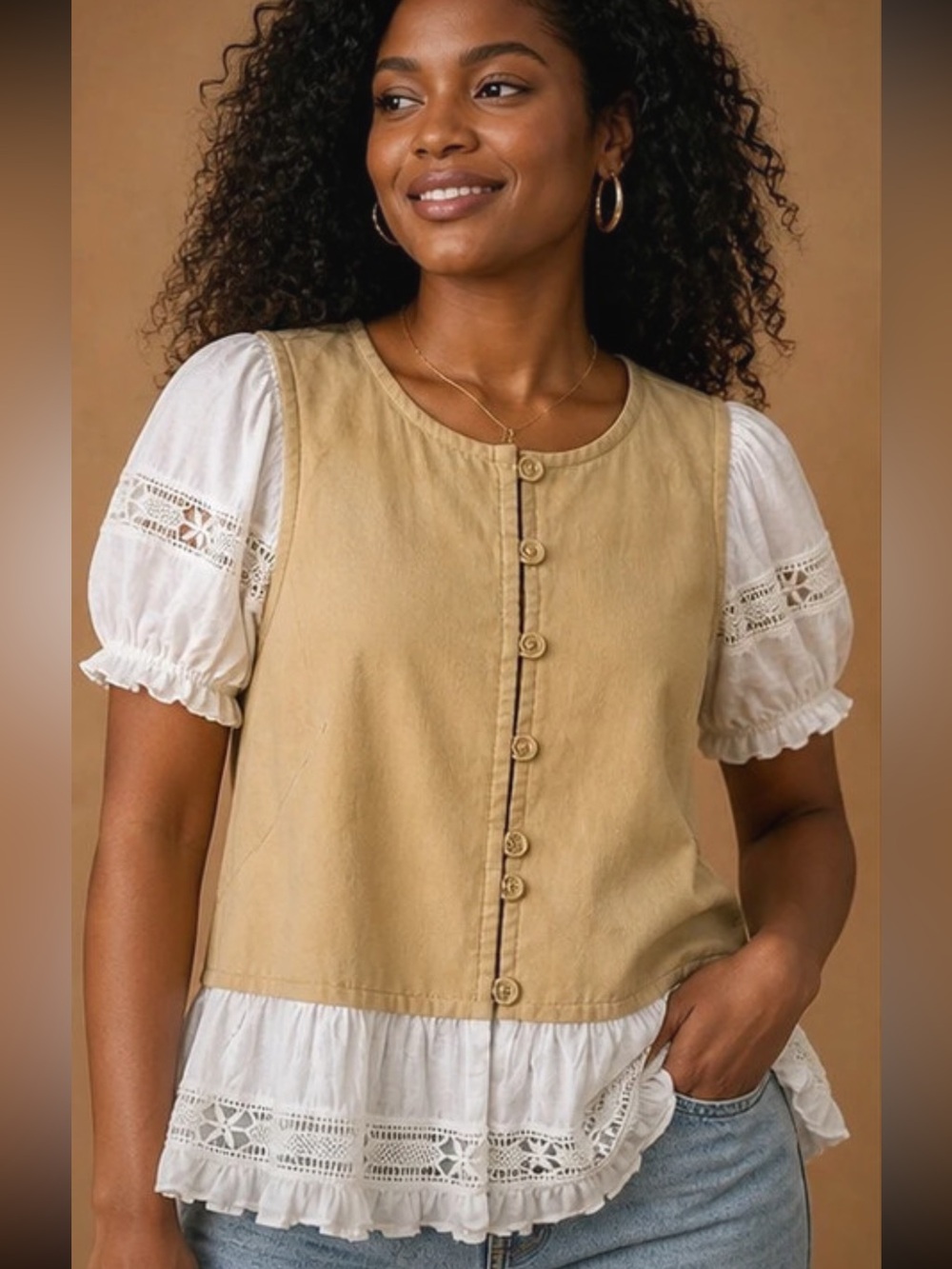 Anthropology NWOT Layered Lace Peplum Top/ Cottagecore Boho Blouse. Size XL